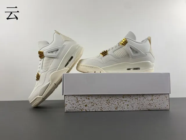 Air Jordan 4 White Gold High-Top Leather And Mesh Basketball Shoes 14