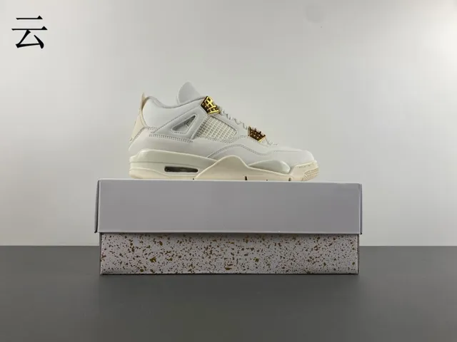 Air Jordan 4 White Gold High-Top Leather And Mesh Basketball Shoes 15