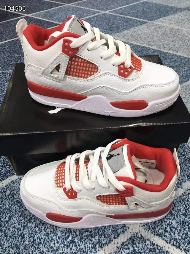 Air Jordan 4 Blanco Gris Rojo Zapatos de Baloncesto 4