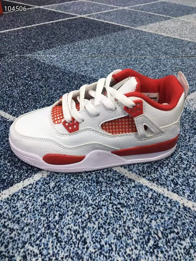 Air Jordan 4 Blanco Gris Rojo Zapatos de Baloncesto 5