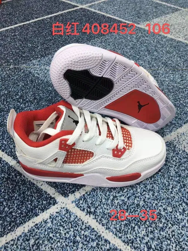 Air Jordan 4 Blanco Gris Rojo Zapatos de Baloncesto 6