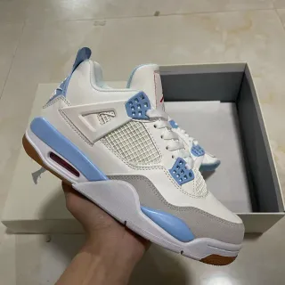 Air Jordan 4 Blanco Azul Claro Goma Zapatillas de Baloncesto