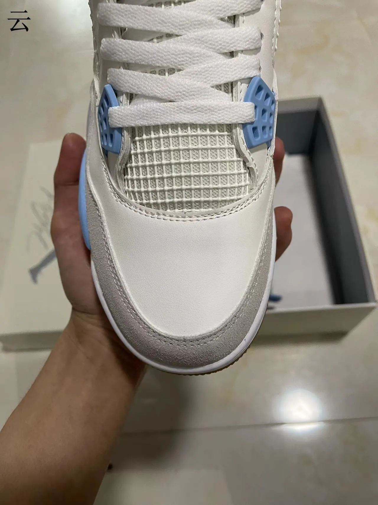 Air Jordan 4 White Light Blue Gum Basketball Shoes 3