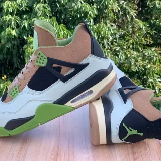 Air Jordan 4 White Lime Green Tan Black Basketball Shoes