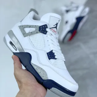 Air Jordan 4 Branco Navy Cimento Tênis de Basquete
