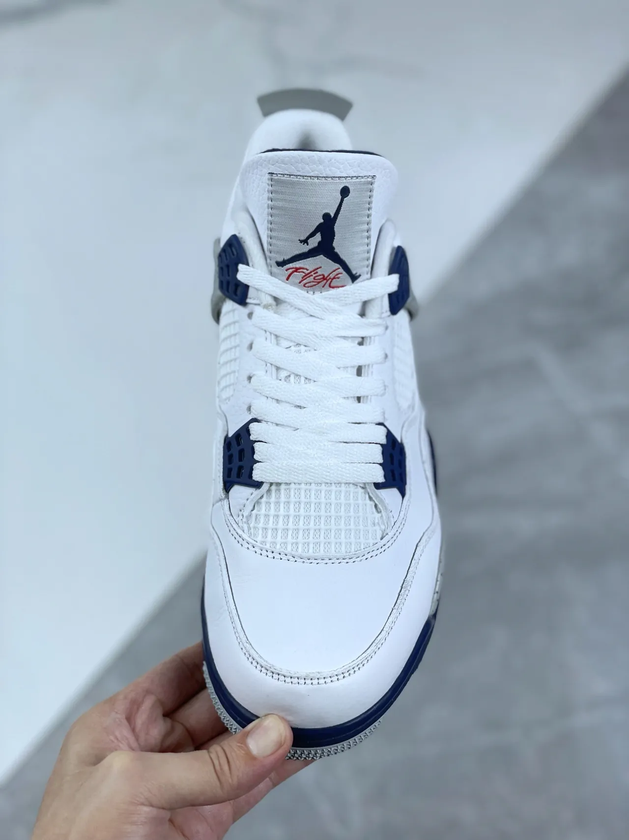 Air Jordan 4 Branco Navy Cimento Tênis de Basquete 2