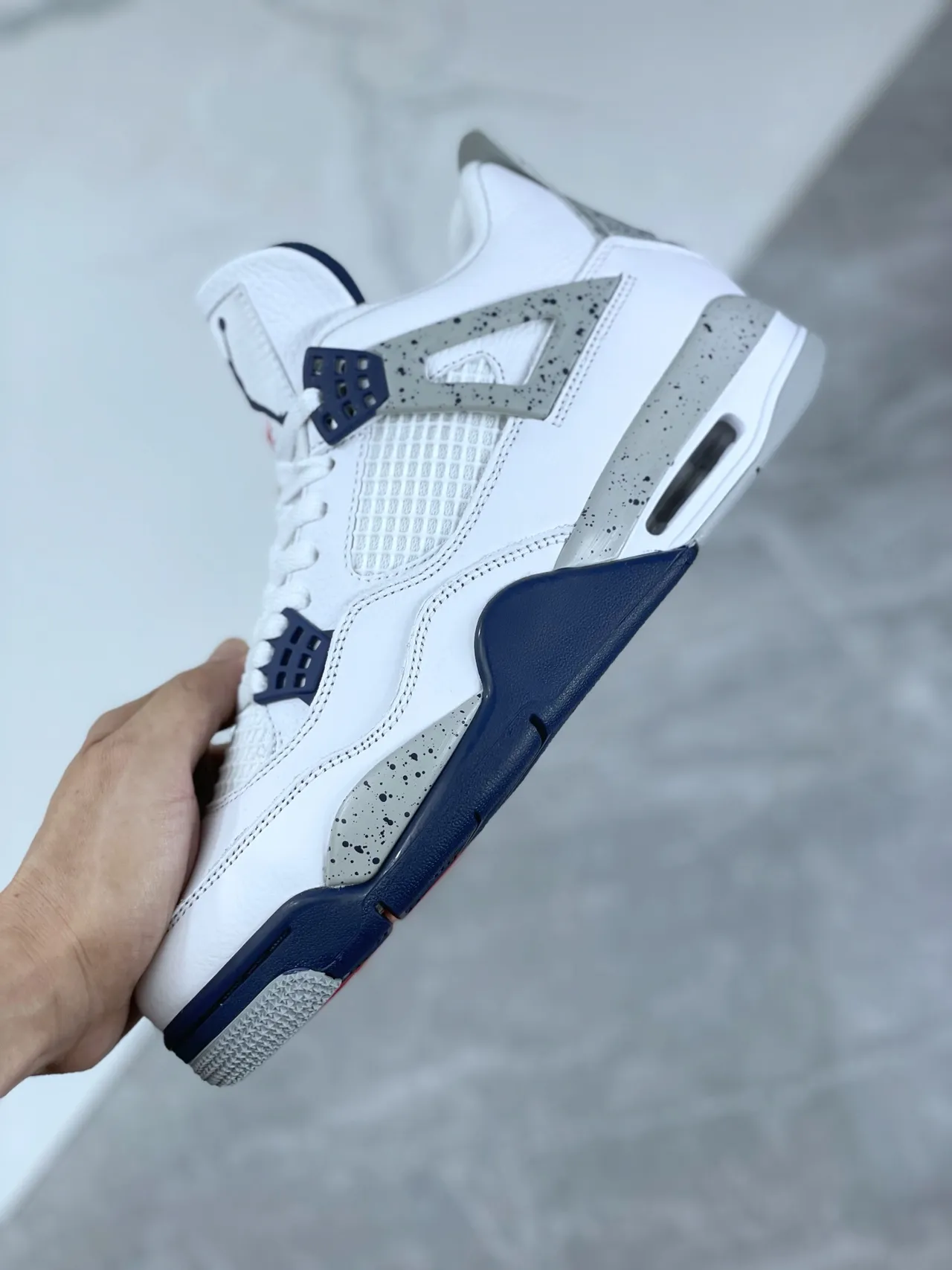 Air Jordan 4 Branco Navy Cimento Tênis de Basquete 3