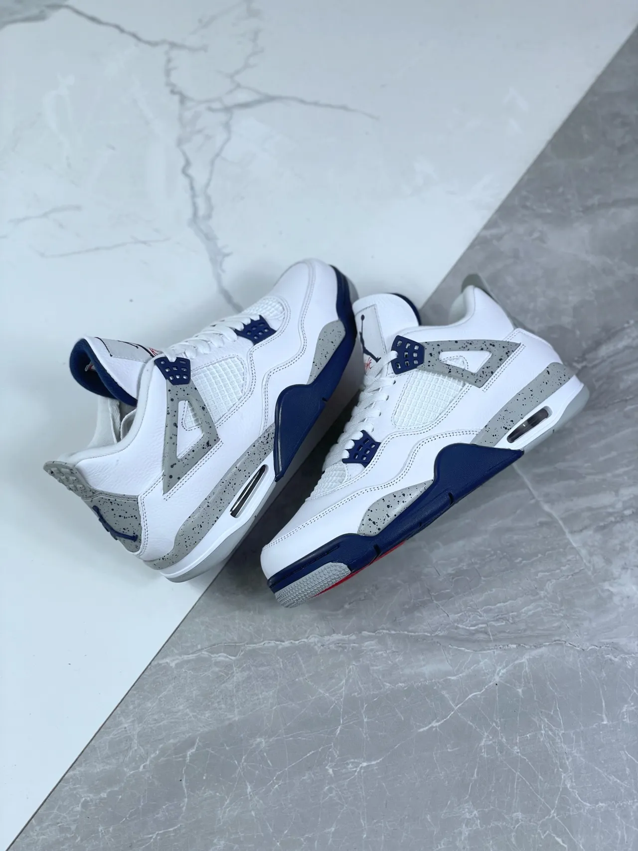 Air Jordan 4 Branco Navy Cimento Tênis de Basquete 4