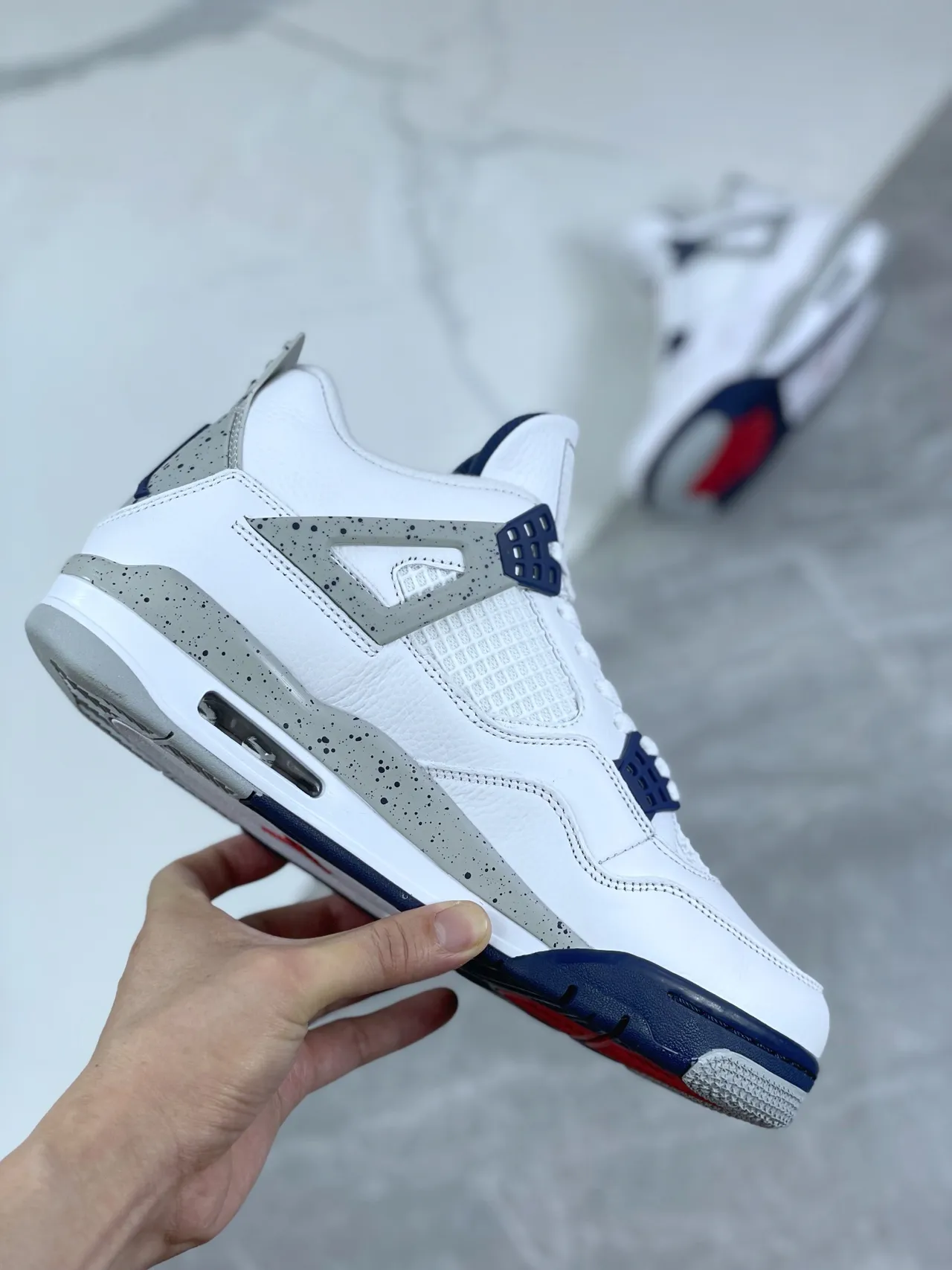 Air Jordan 4 Branco Navy Cimento Tênis de Basquete 5