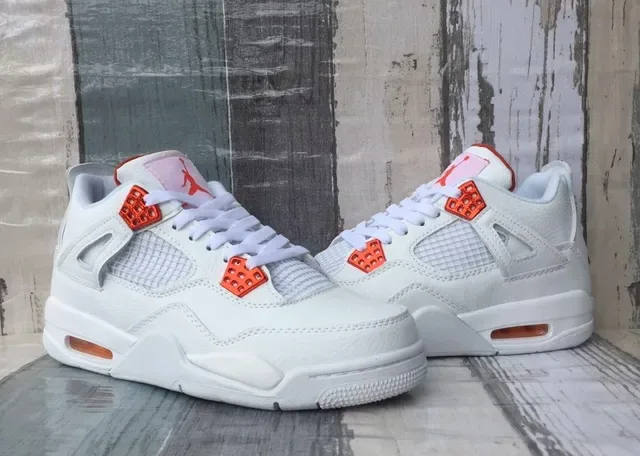 Air Jordan 4 Branco e Laranja Tênis de Basquete 4