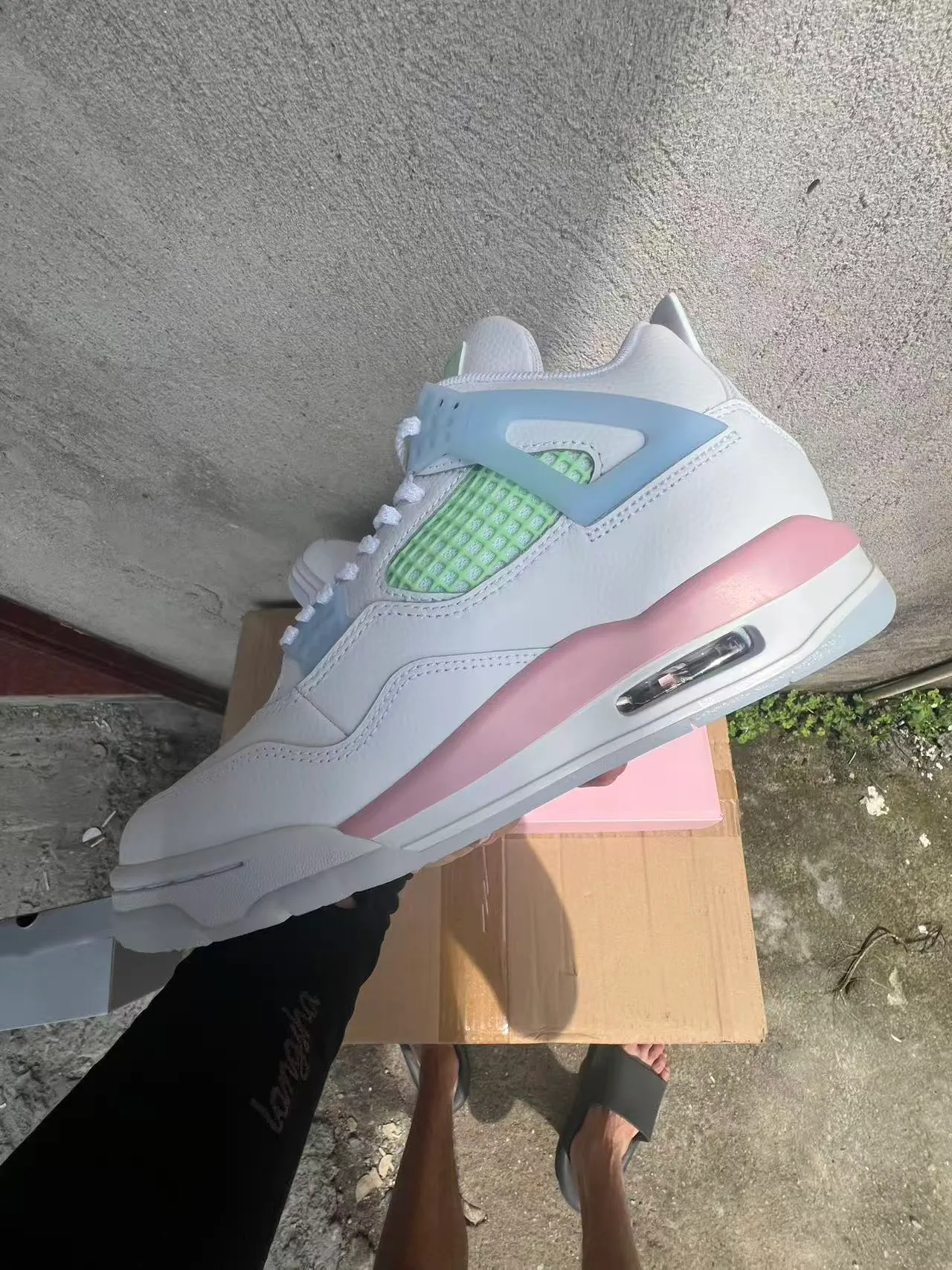 Air Jordan 4 White Pink Mint Blue Basketball Shoes 5