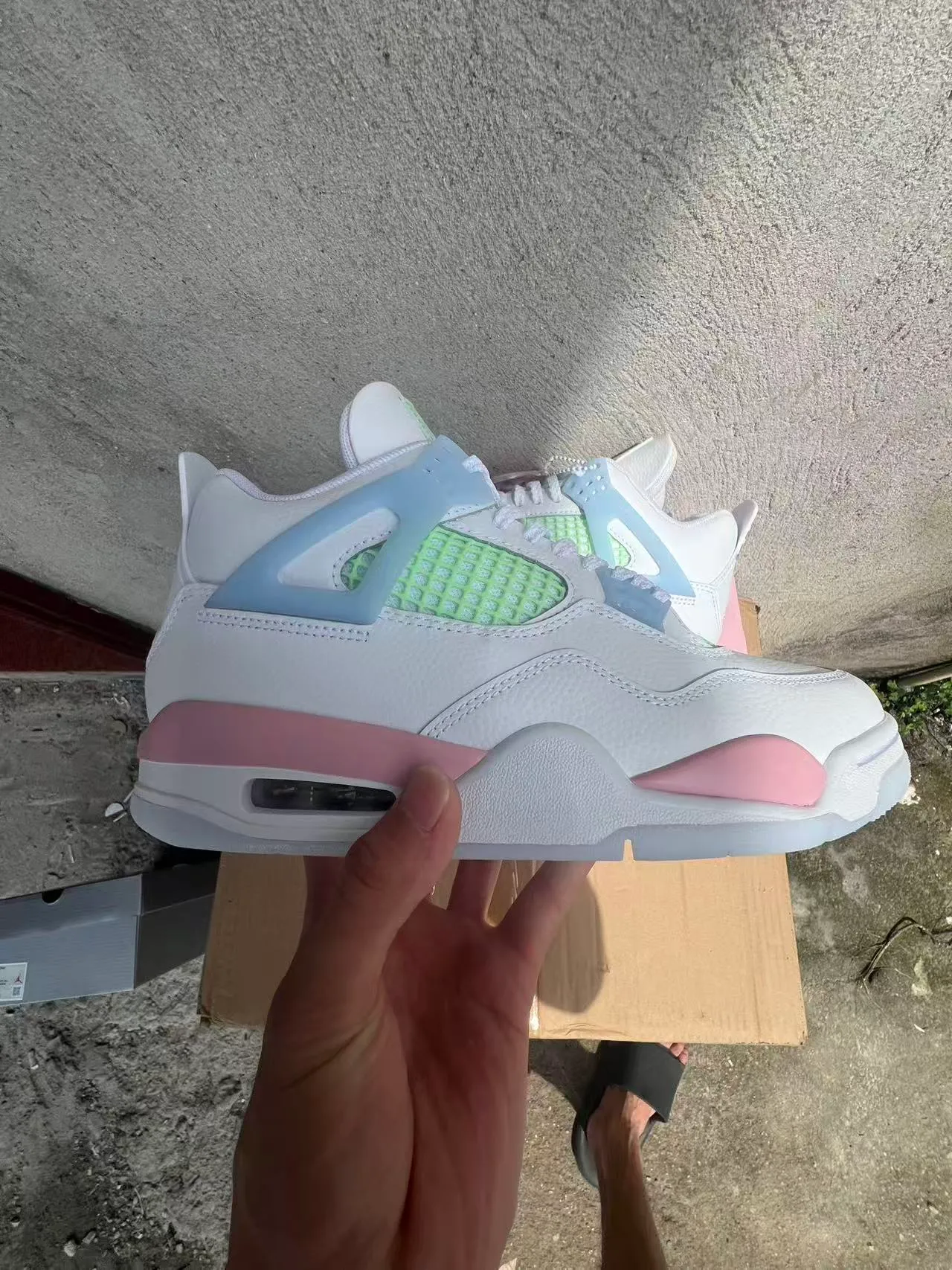 Air Jordan 4 White Pink Mint Blue Basketball Shoes 7