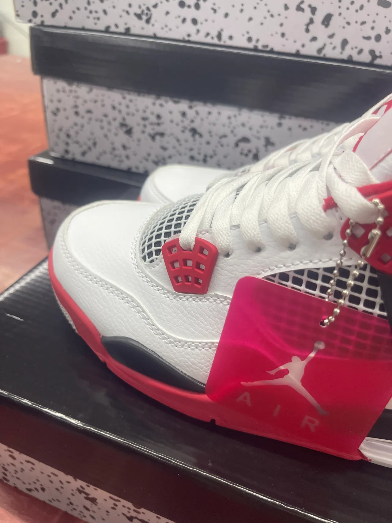 Air Jordan 4 White University Red Black Basketball Shoes 4