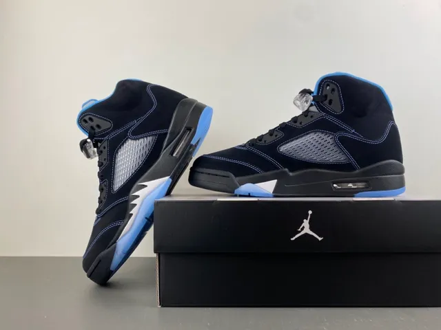 Air Jordan 5 Black Light Blue Basketball Shoes 14