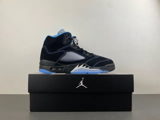 Air Jordan 5 Black Light Blue Basketball Shoes 15