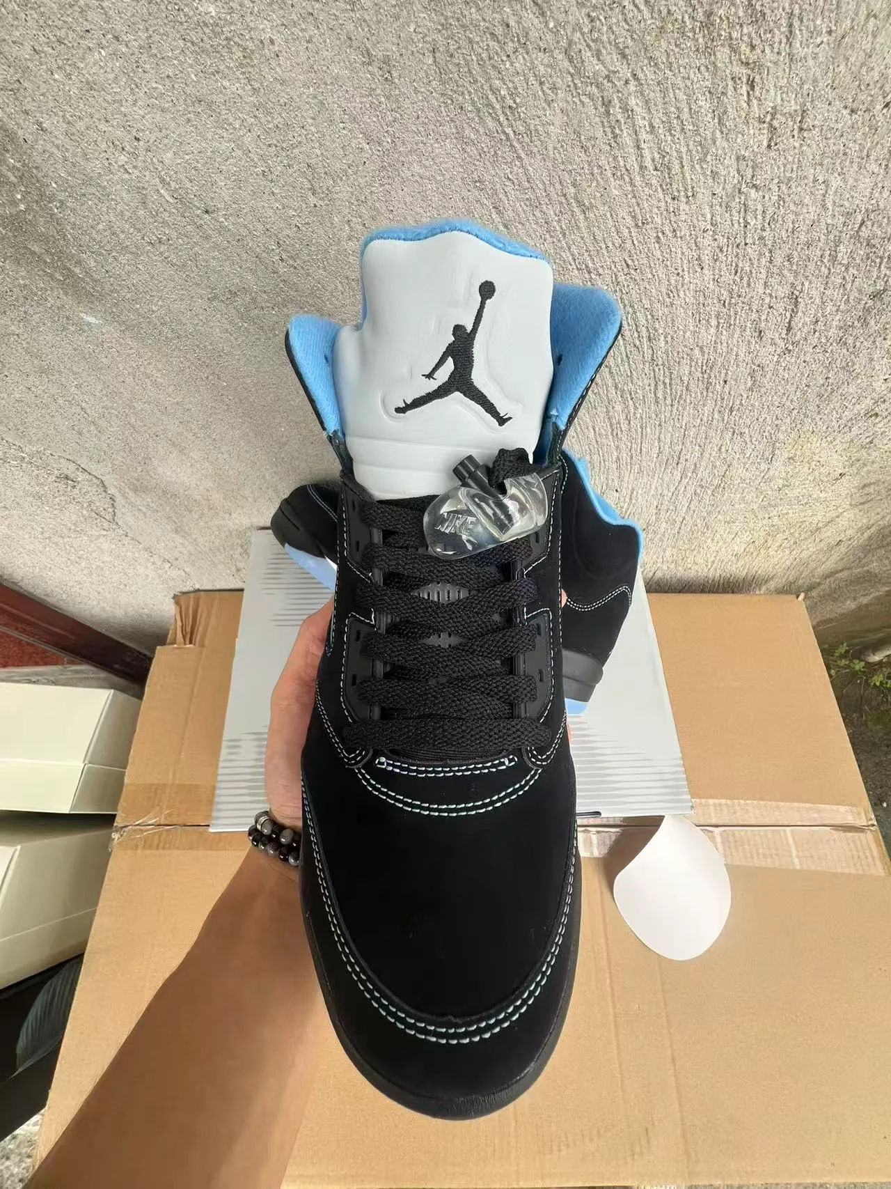 Tênis de basquete Air Jordan 5 preto azul claro branco 3