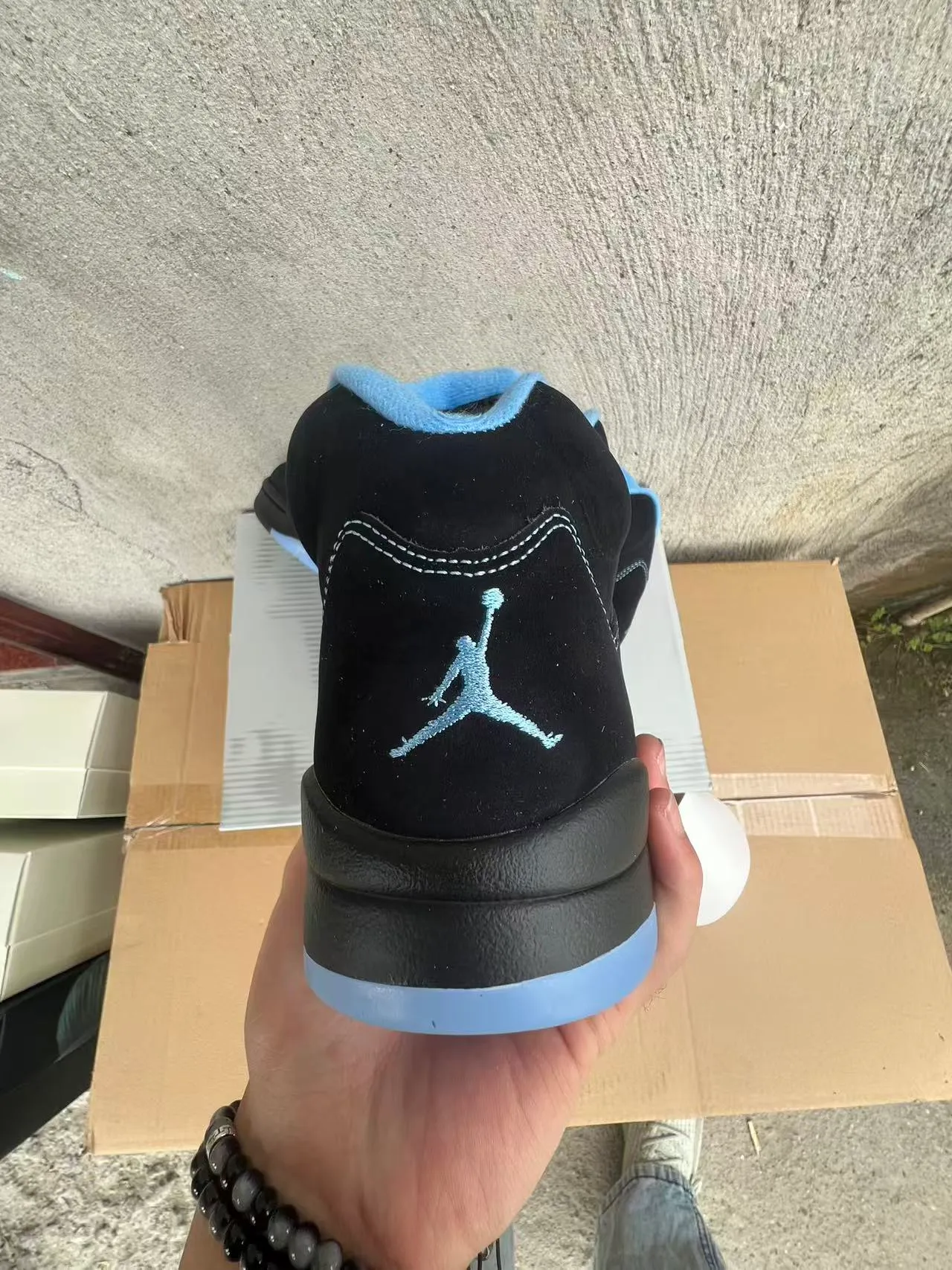 Tênis de basquete Air Jordan 5 preto azul claro branco 8