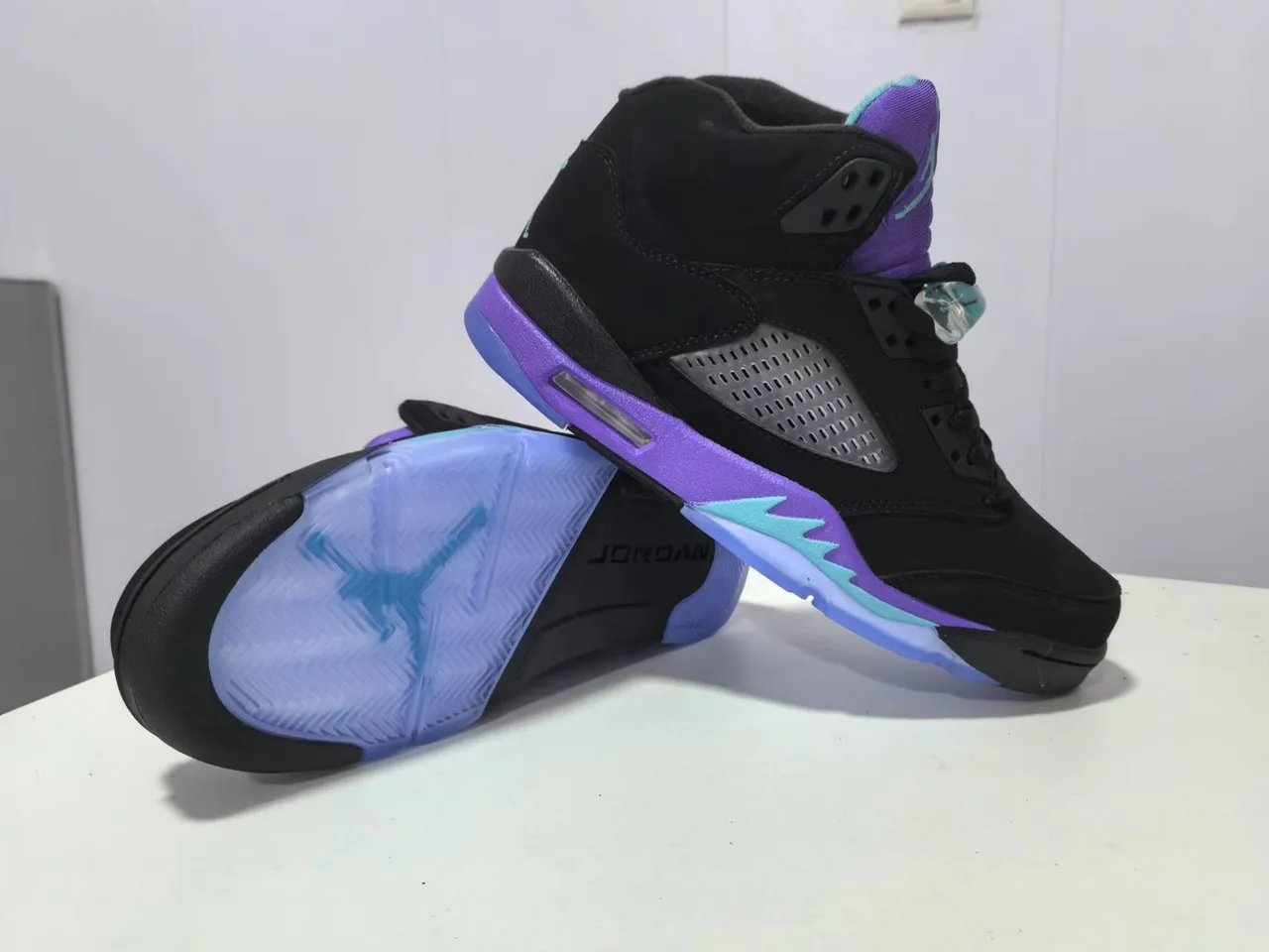 Air Jordan 5 Black Purple Teal Basketball Shoes 2