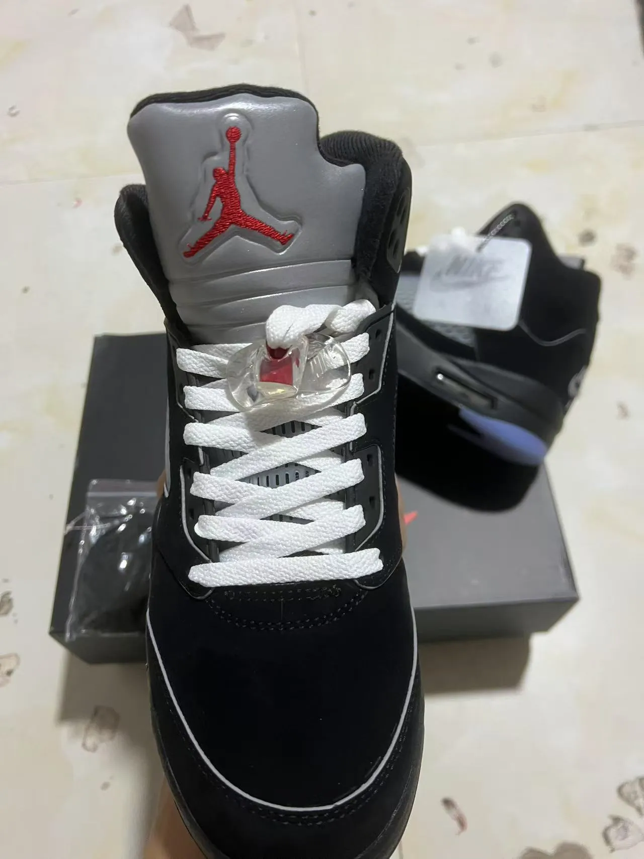 Air Jordan 5 Black Silver Light Blue Basketball Shoes 3
