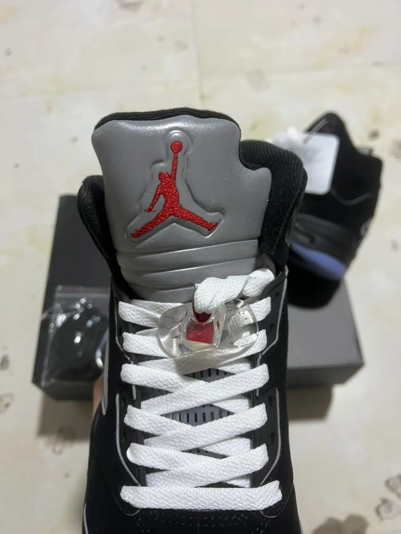 Air Jordan 5 Black Silver Light Blue Basketball Shoes 4