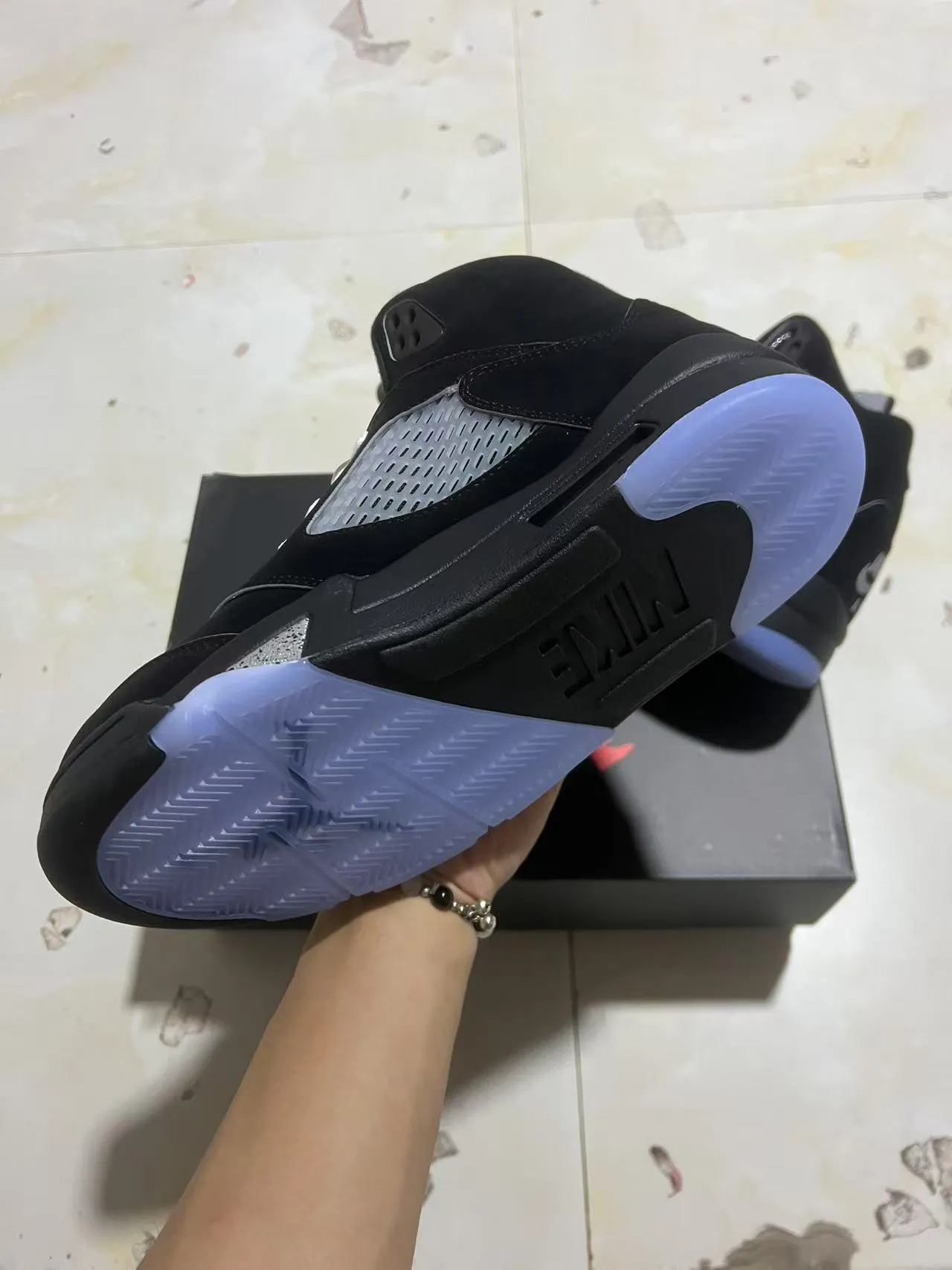 Air Jordan 5 Black Silver Light Blue Basketball Shoes 6