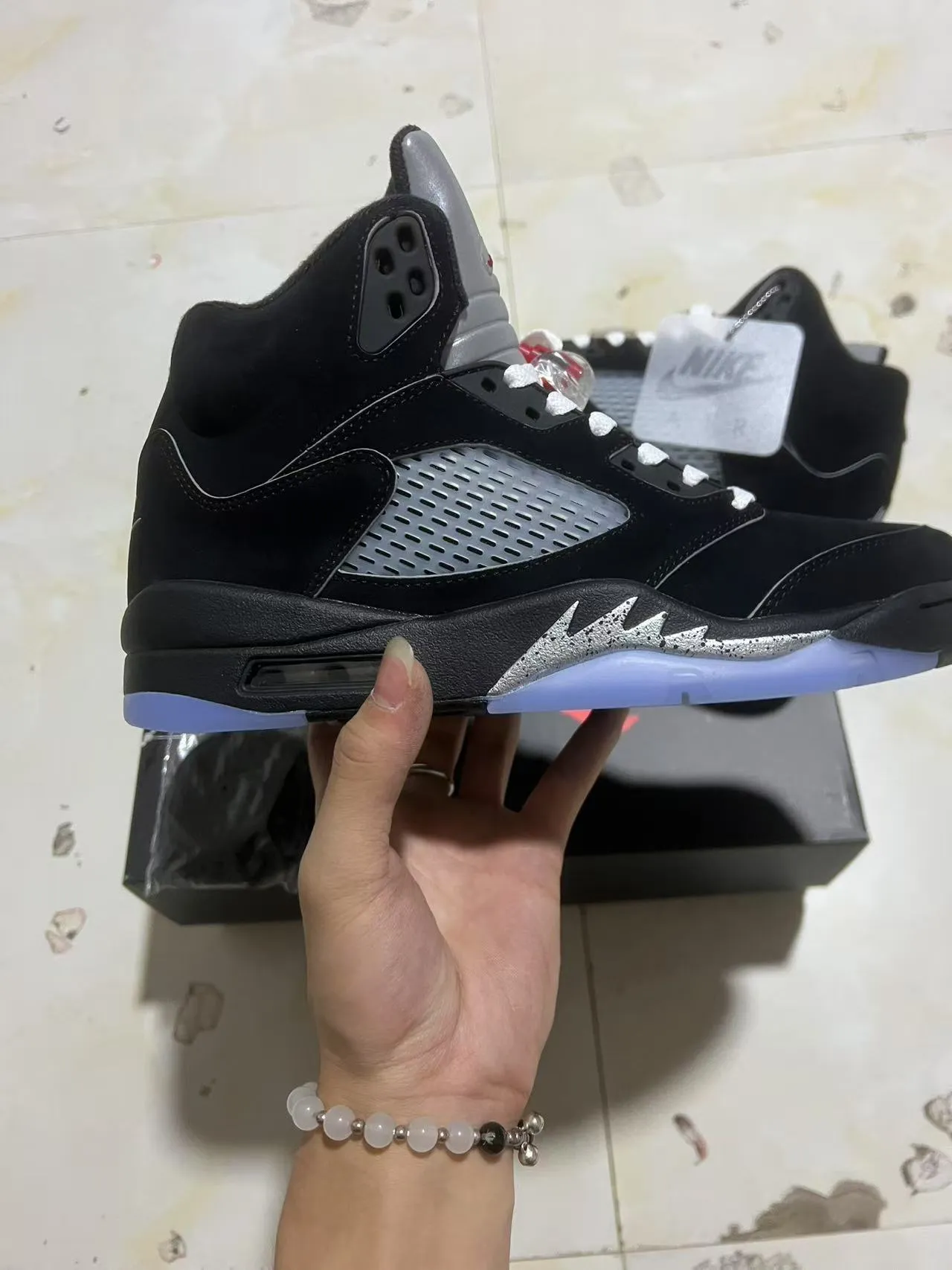 Air Jordan 5 Black Silver Light Blue Basketball Shoes 7