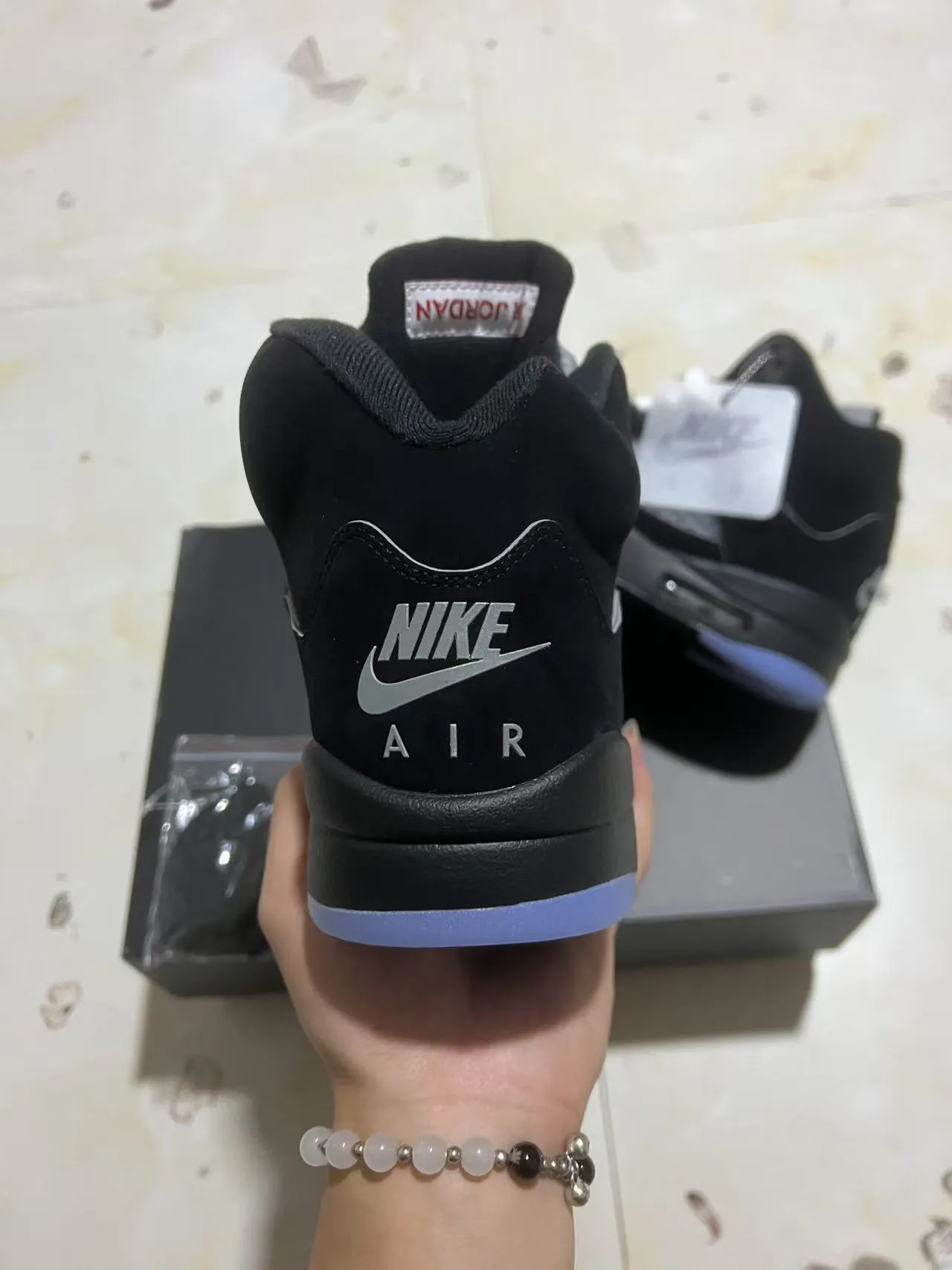 Air Jordan 5 Black Silver Light Blue Basketball Shoes 8