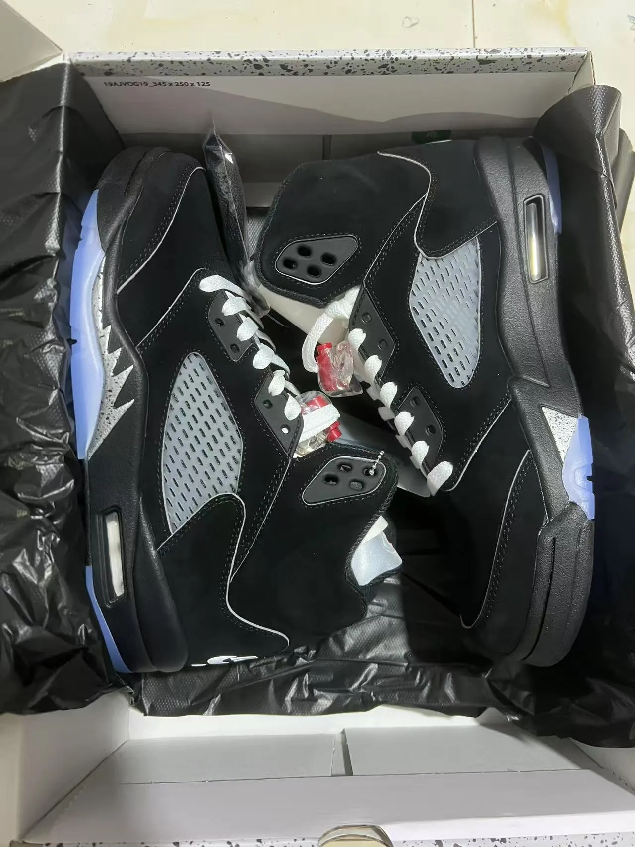 Air Jordan 5 Black Silver Light Blue Basketball Shoes 9
