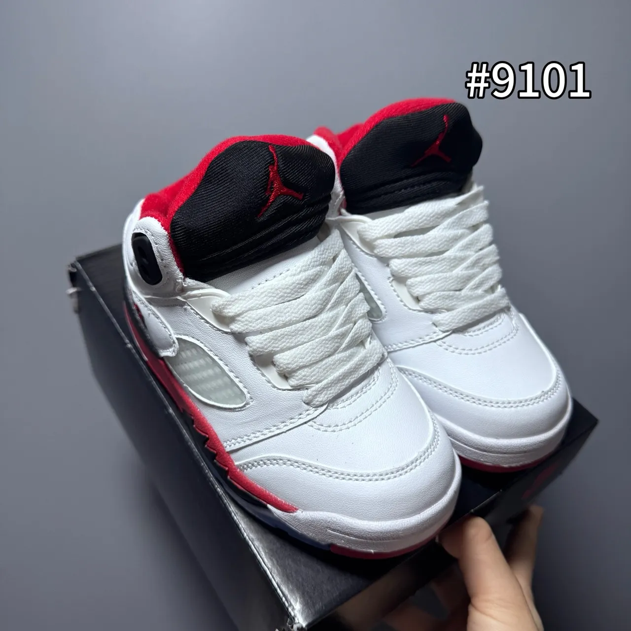 Air Jordan 5 Noir Blanc Rouge Chaussures de basketball pour enfant 7