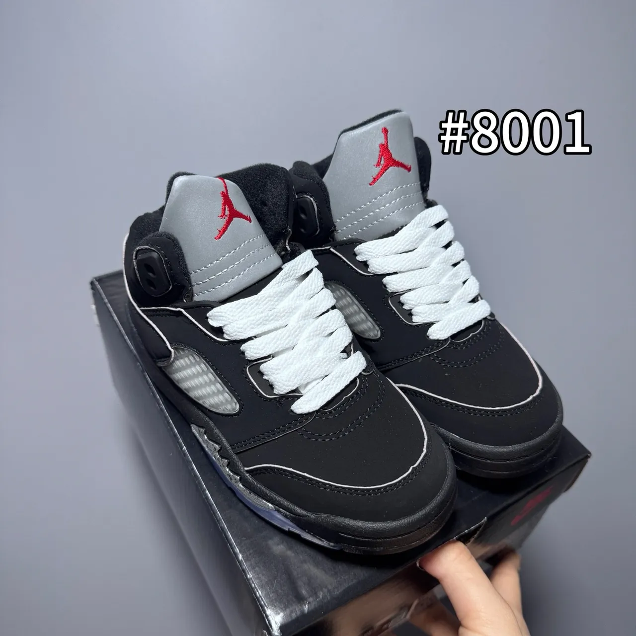 Air Jordan 5 Noir Blanc Rouge Chaussures de basketball pour enfant 8