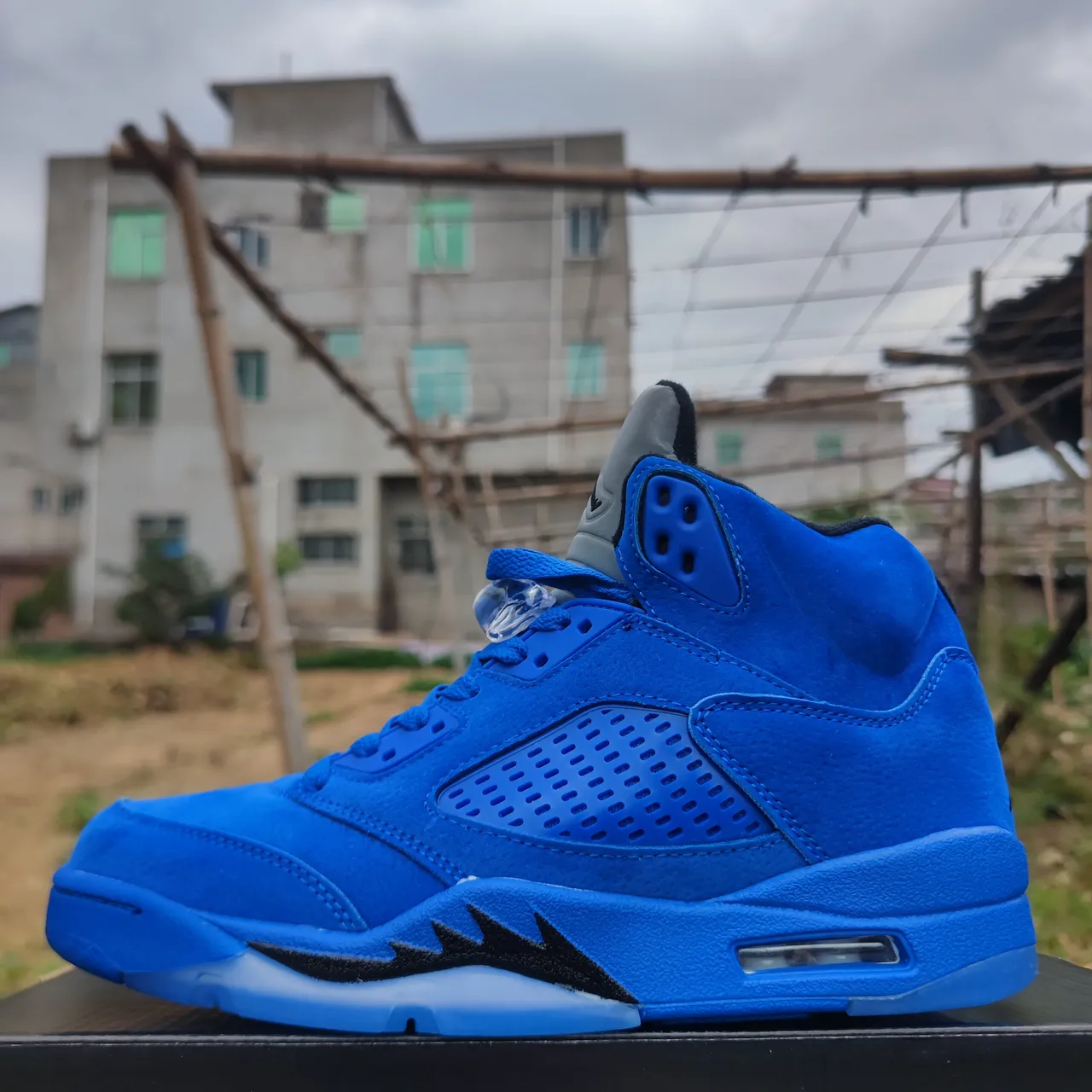 Air Jordan 5 Blue Suede High-Top Basketball Shoes 2