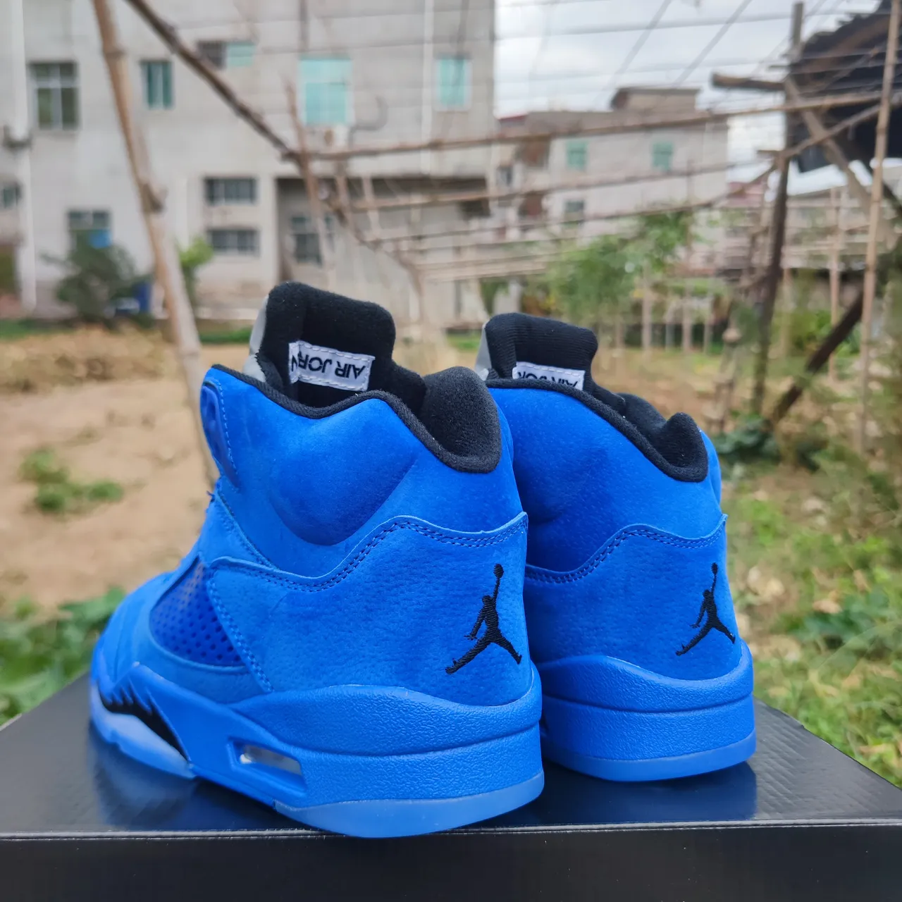 Air Jordan 5 Blue Suede High-Top Basketball Shoes 3