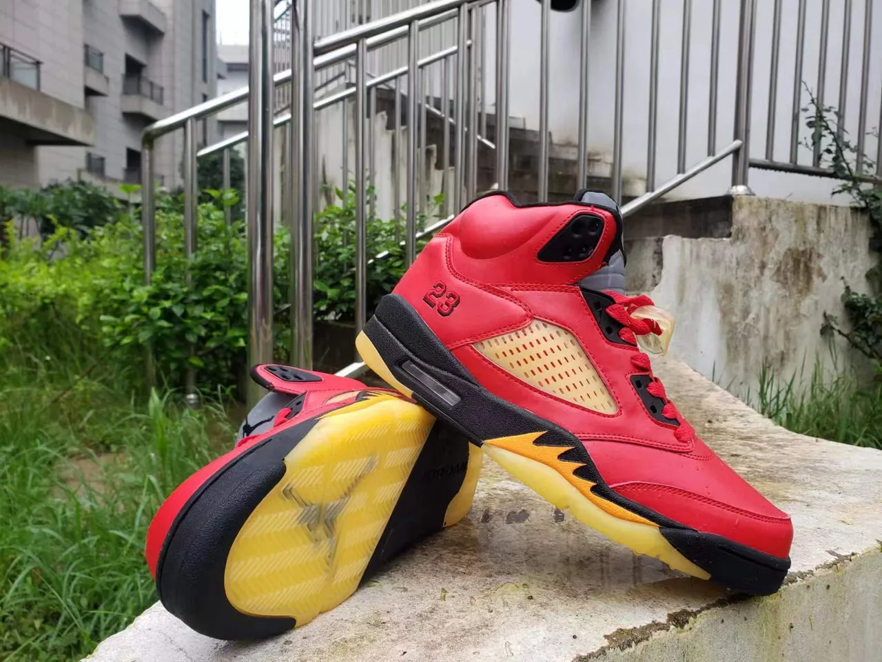 Air Jordan 5 Red Black Tan Flame Basketball Shoes 3