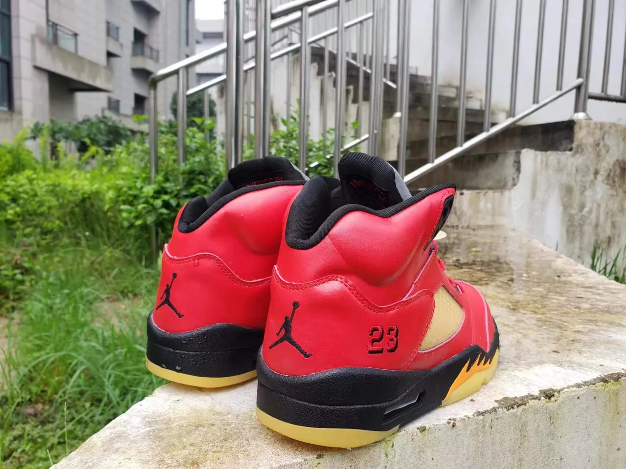 Air Jordan 5 Red Black Tan Flame Basketball Shoes 4