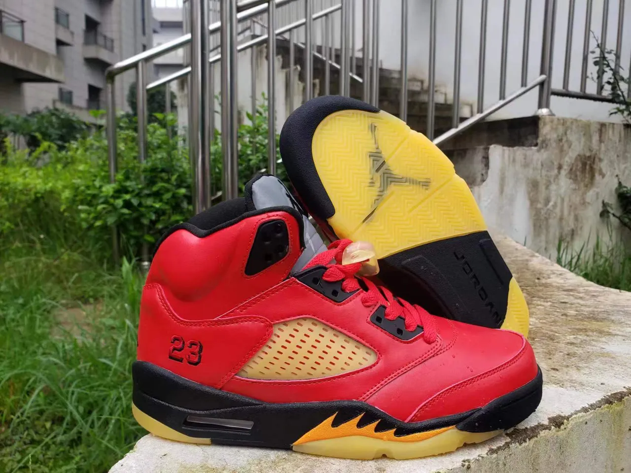 Air Jordan 5 Red Black Tan Flame Basketball Shoes 5
