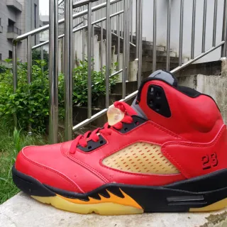 Air Jordan 5 Red Black Yellow Flame Basketball Shoes