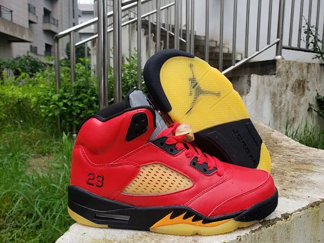 Chaussures de basketball Air Jordan 5 rouge noir jaune Flame 2