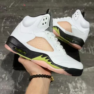 Air Jordan 5 Sapatos de Basquete Branco Preto Verde Lima