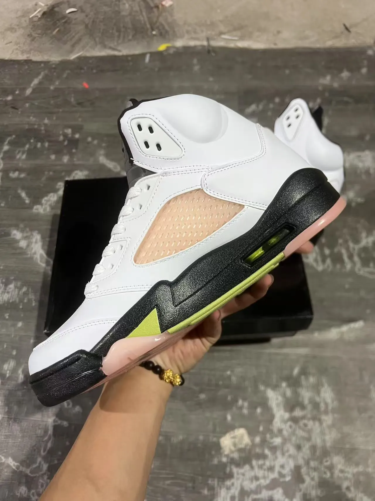 Air Jordan 5 Sapatos de Basquete Branco Preto Verde Lima 5