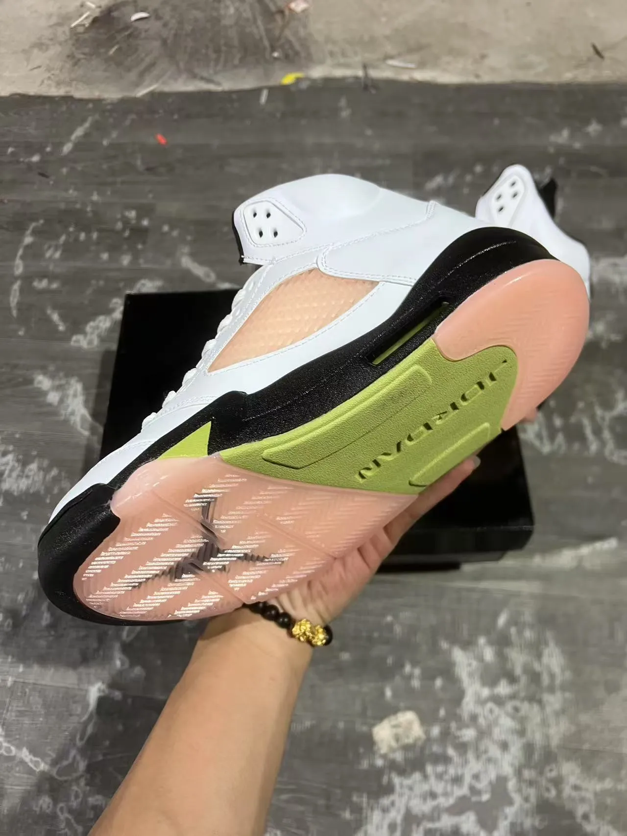 Air Jordan 5 Sapatos de Basquete Branco Preto Verde Lima 6