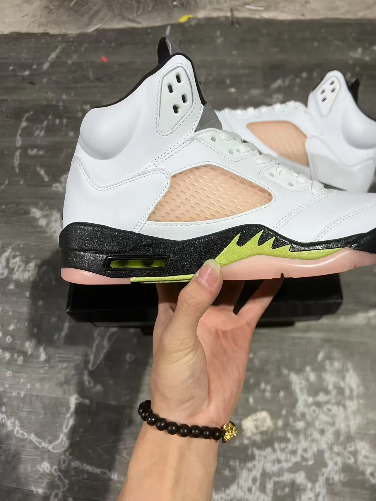 Air Jordan 5 Sapatos de Basquete Branco Preto Verde Lima 7