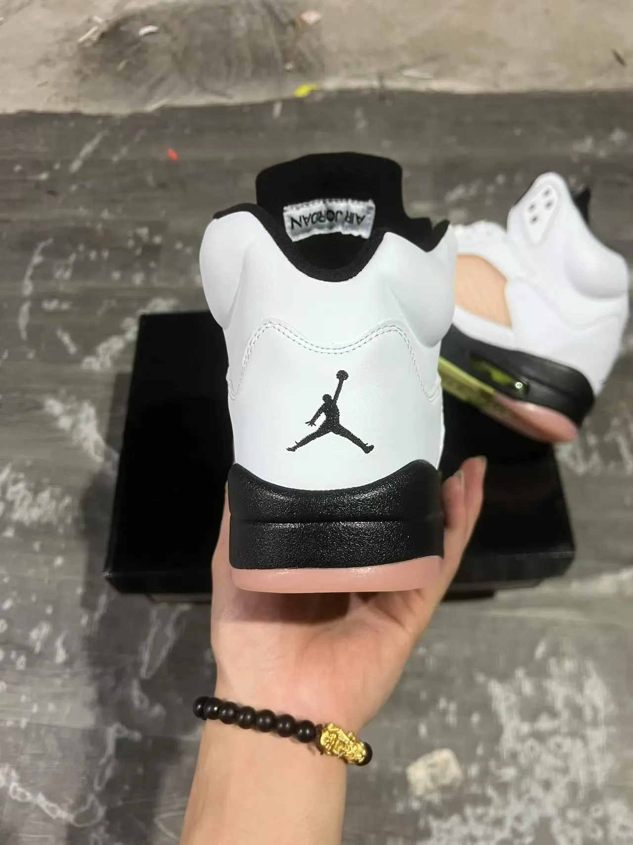 Air Jordan 5 Sapatos de Basquete Branco Preto Verde Lima 8