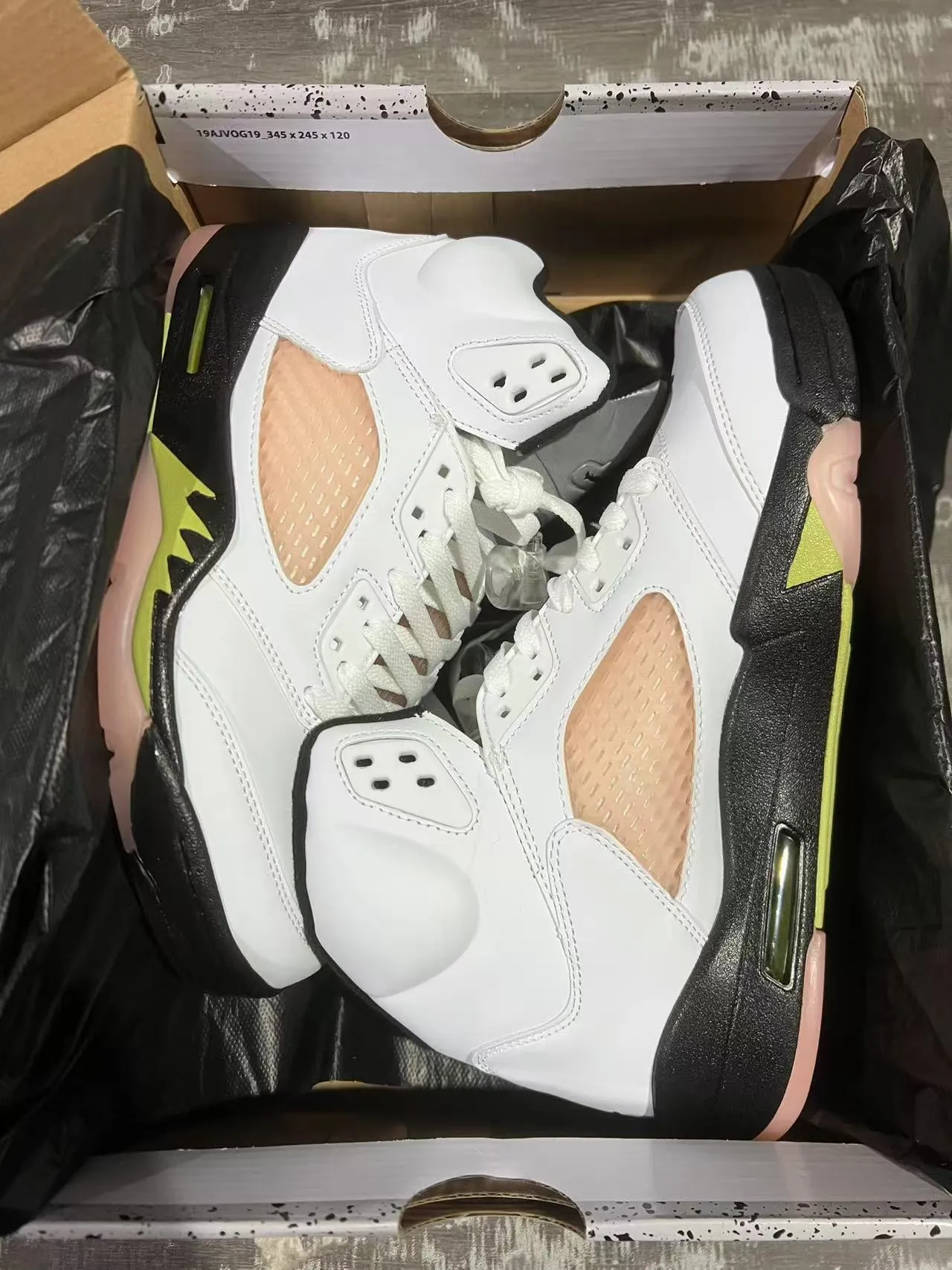 Air Jordan 5 Sapatos de Basquete Branco Preto Verde Lima 9