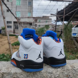Air Jordan 5 White Blue Orange Black Basketball Shoes
