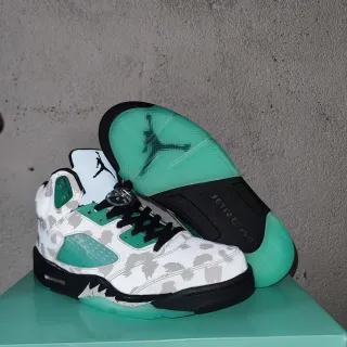 Air Jordan 5 Blanco Gris Camo Verde Menta Zapatos de Baloncesto