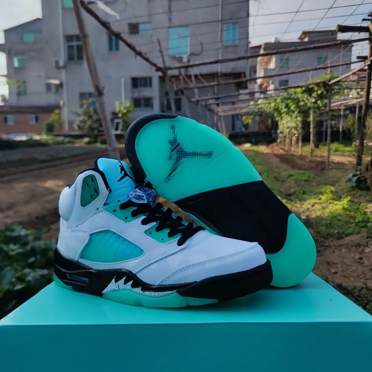 Air Jordan 5 Branco Cinza Camo Verde Menta Tênis de Basquete 3