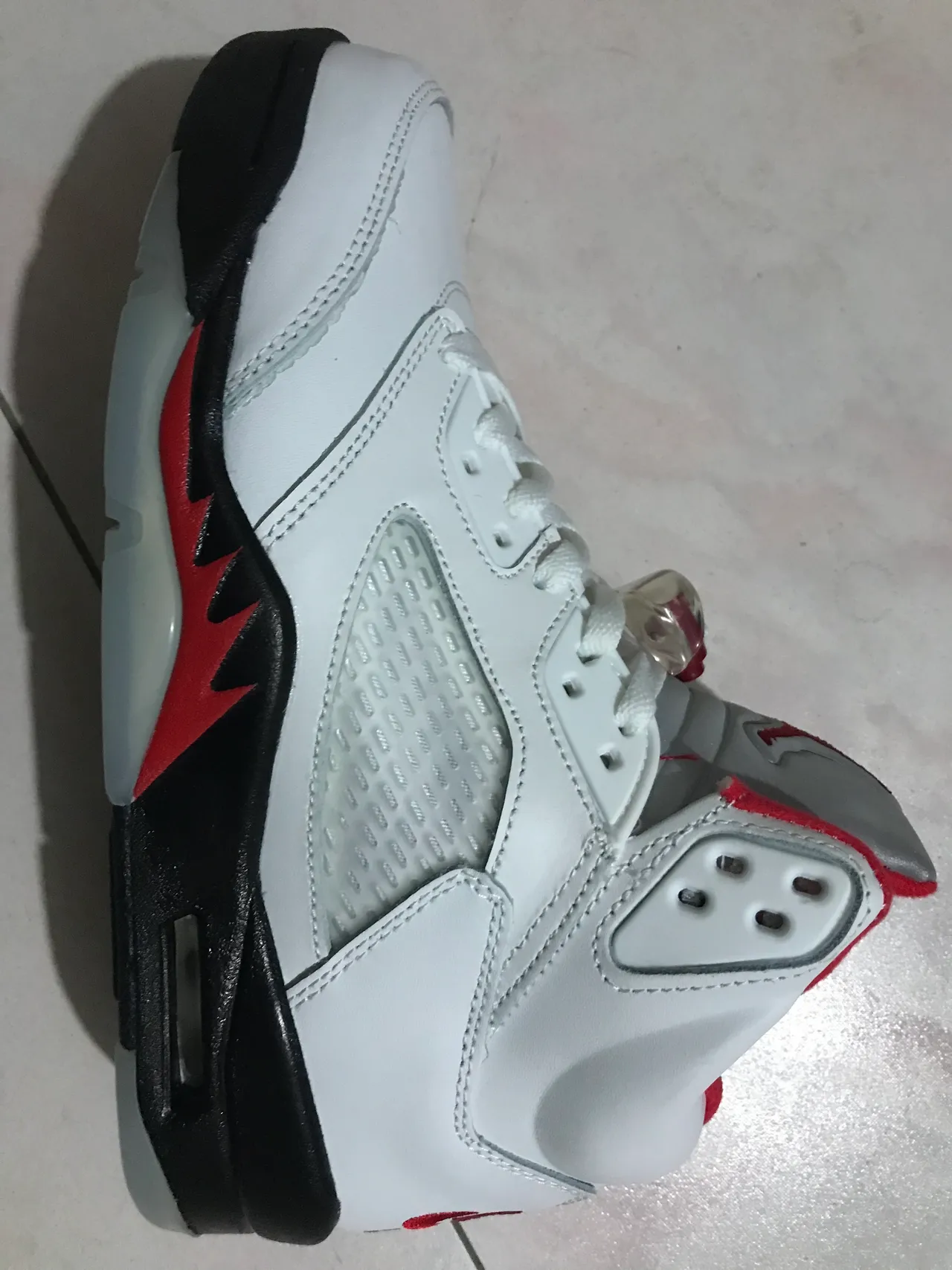 Air Jordan 5 White Red Black Basketball Shoes 4