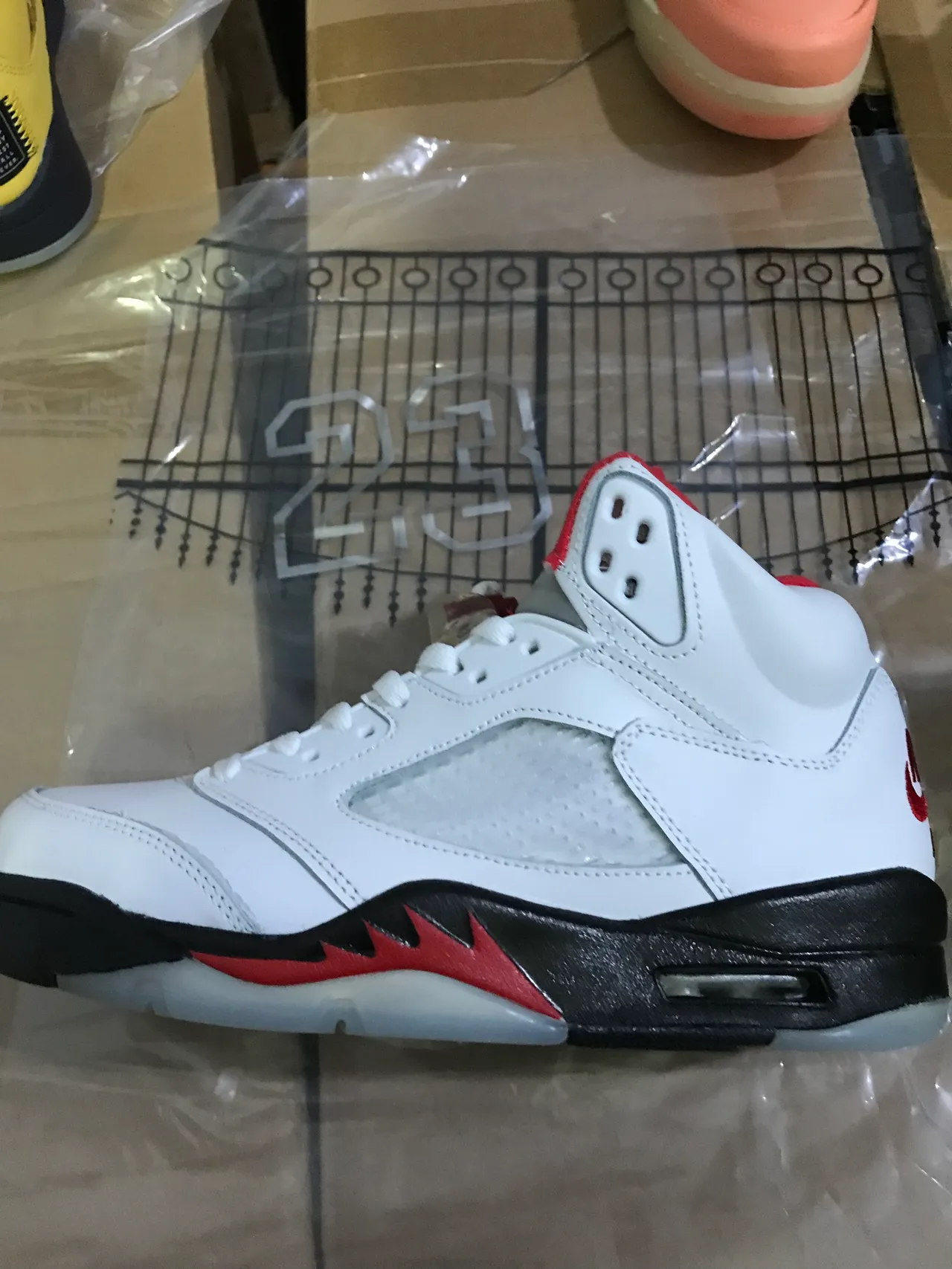 Air Jordan 5 White Red Black Basketball Shoes 6