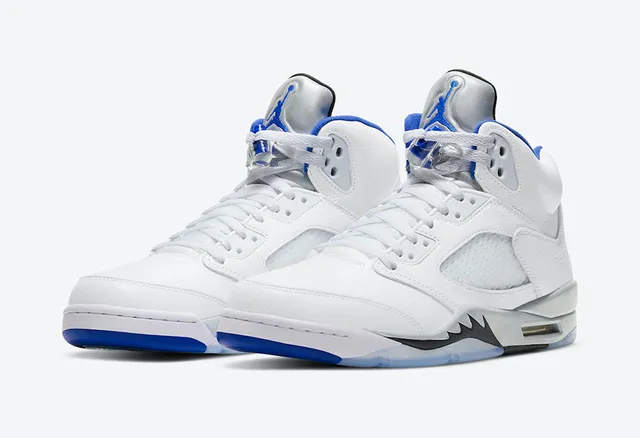 Air Jordan 5 White Royal Blue Black Basketball Shoes 3