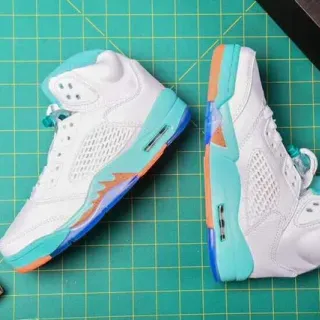 Air Jordan 5 Zapatos de Baloncesto Blancos Turquesa Naranja
